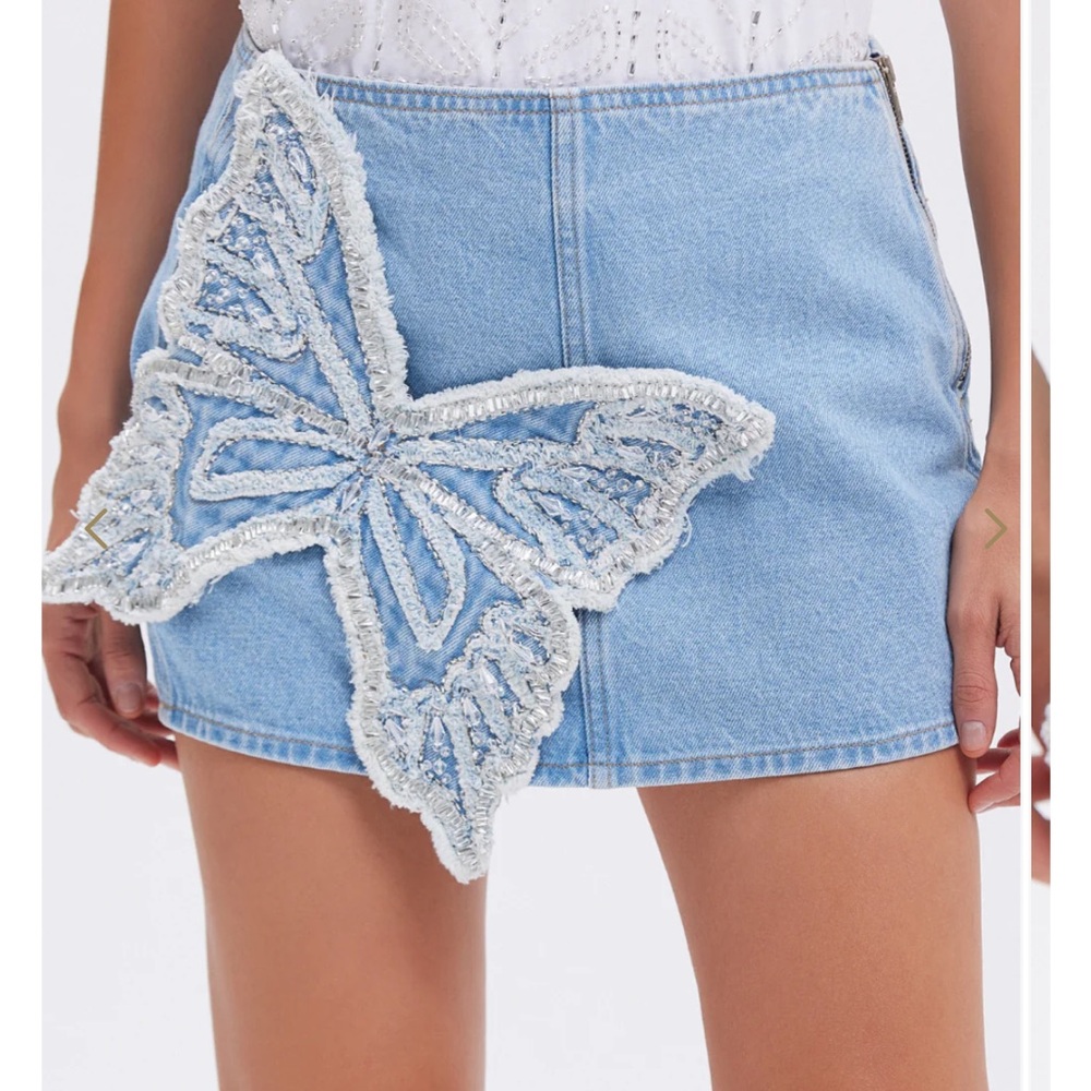 PatBo Denim Mini Skirt with Butterfly Appliqué size 2